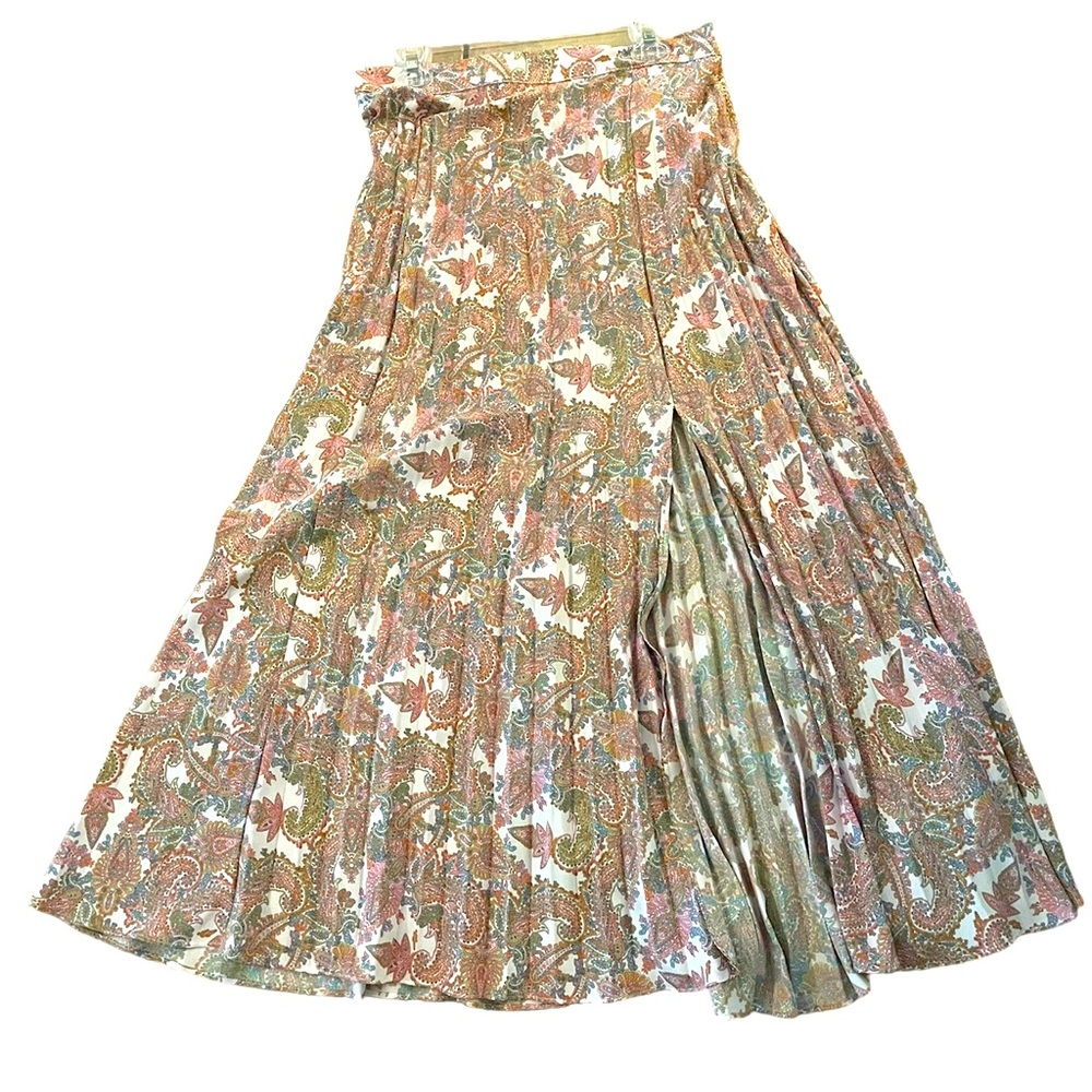 SKIES ARE BLUE Womens White Blue Pink Paisley Print Pleated Maxi Skirt Large